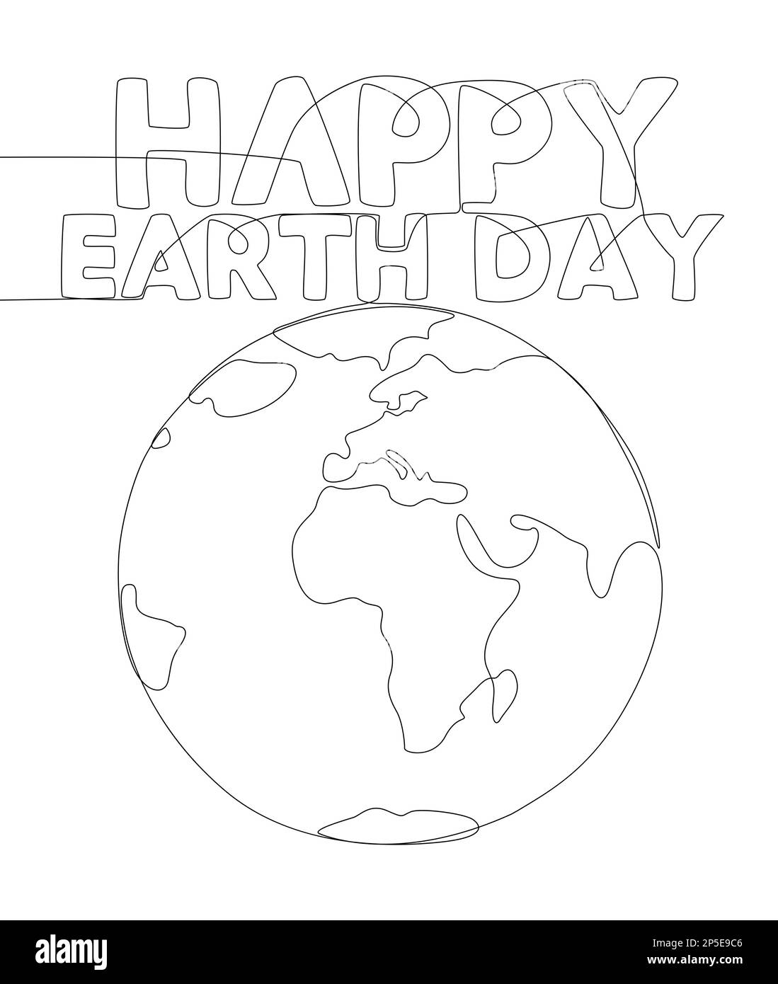 One continuous line of Happy Earth Day word. Thin Line Illustration vector concept. Contour Drawing Creative ideas. Stock Vector