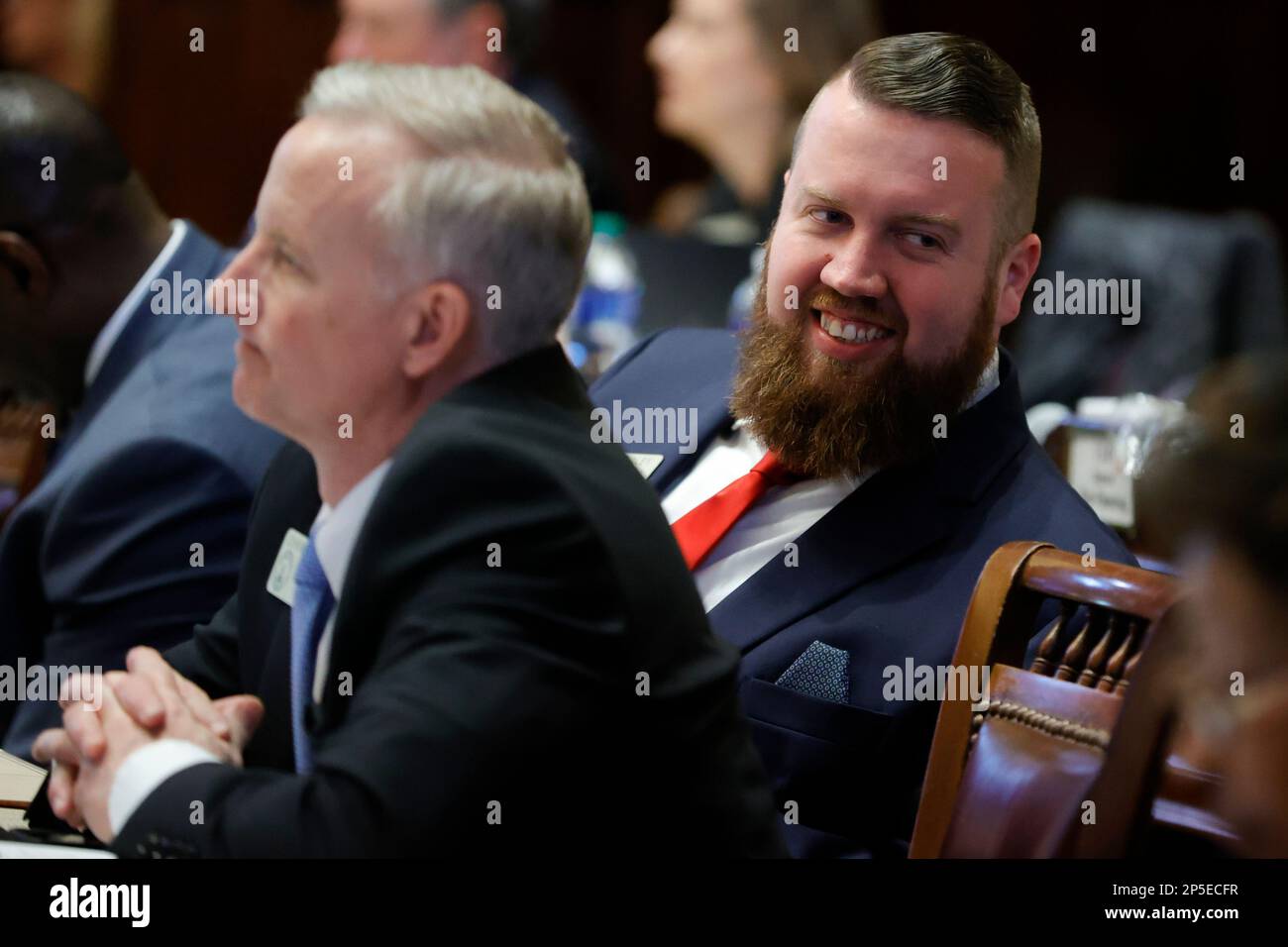 Rep. Jordan Ridley, RWoodstock, right, in the House chambers during