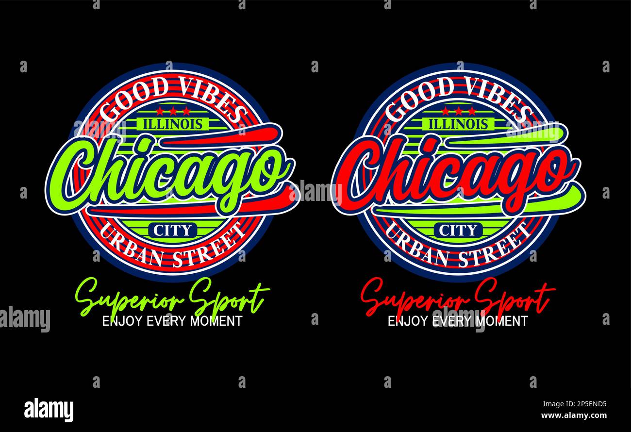 Chicago, design graphic for print on t shirts, labels, posters, and itc Stock Vector