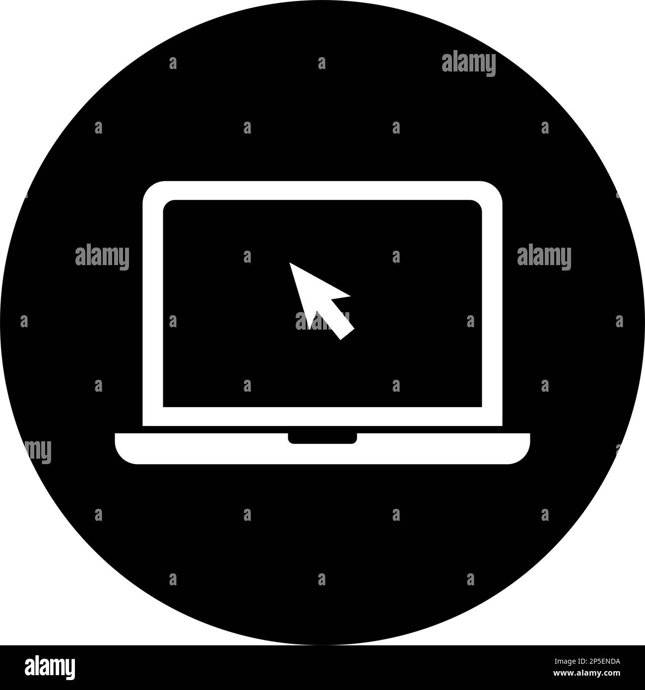 Round laptop icon and mouse pointer icon. Editable vector. Stock Vector