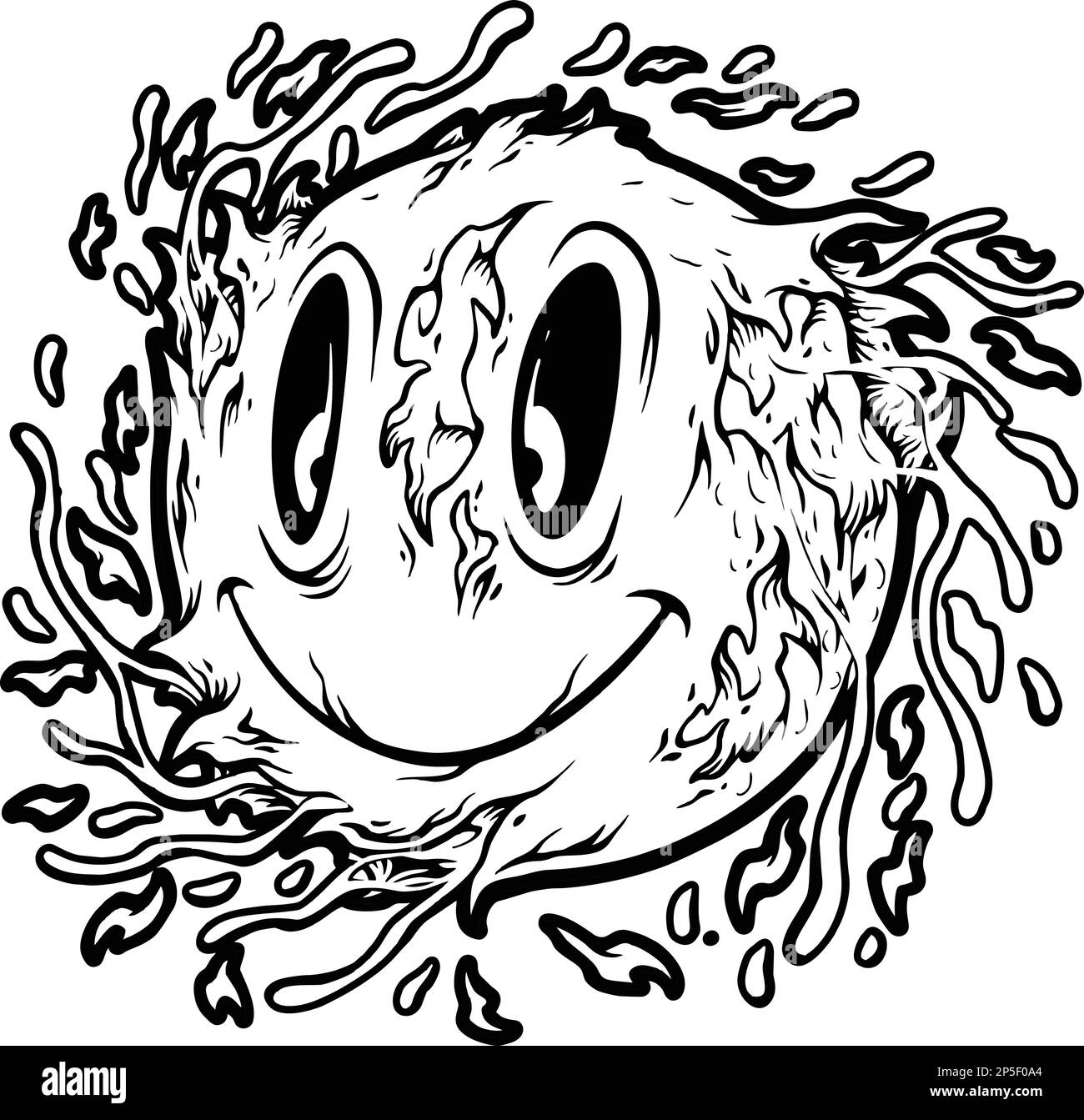 Creepy melting monster emoji monochrome vector illustrations for your work logo, merchandise t-shirt, stickers and label designs, poster, greeting car Stock Vector