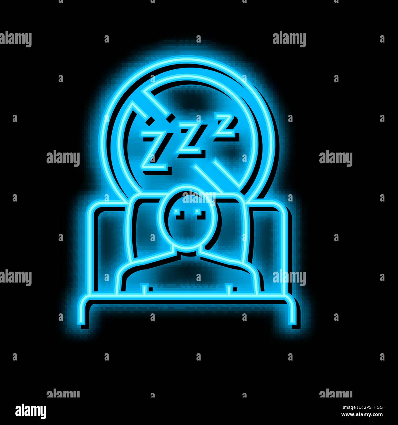 Difficulty falling asleep at night neon glow icon illustration stock
