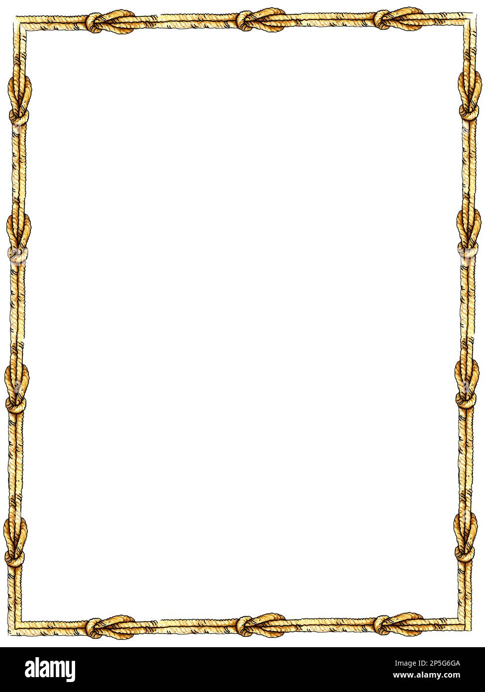 Watercolour border with cable and knot on white background. Watercolor ...