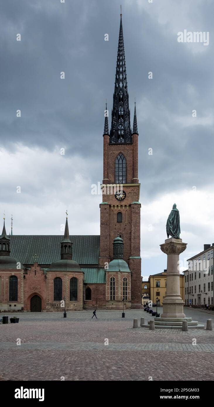 View of Riddarholmen Church, final resting place of most Swedish monarchs, located in Gamla Stan, medieval city center of Stockholm Stock Photo