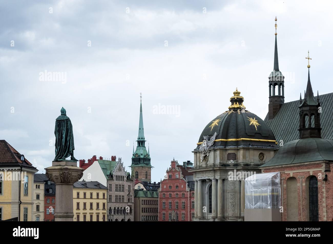 Skyline of Gamla Stan, medieval city center of Stockholm, Sweden, from Riddarholmen Church, final resting place of most Swedish monarchs Stock Photo