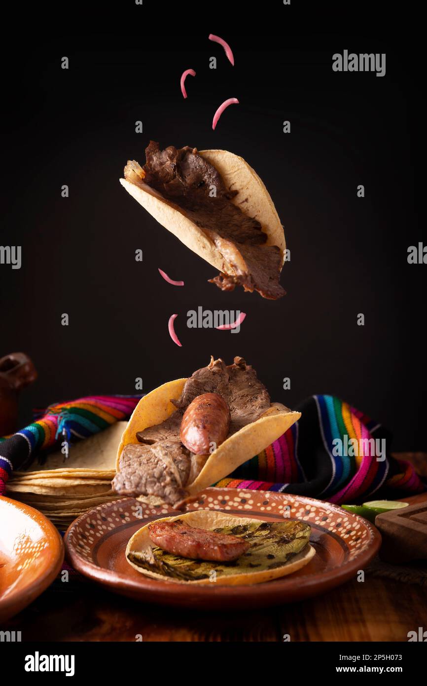 Carne Asada Falling Tacos. (roast meat) very popular dish in northern