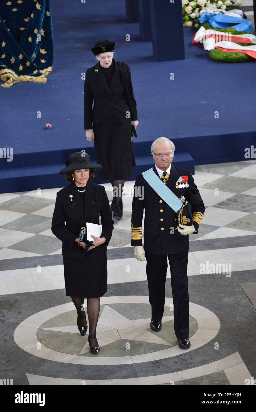 Sweden's Queen Silvia, left, King Carl Gustaf, right, and Denmark's