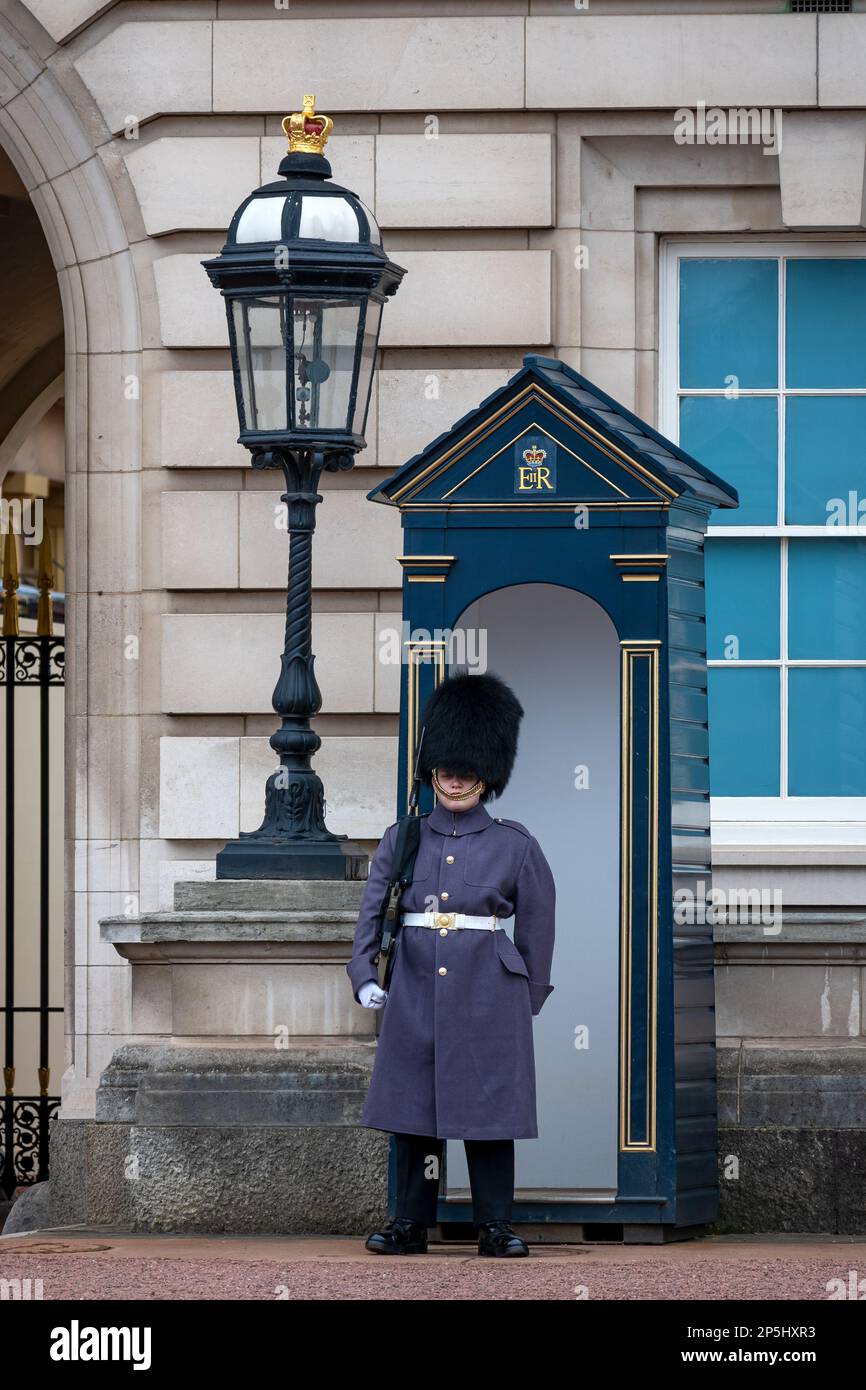 The Queen's Guard on duty at Buckingham Palace, the official residence