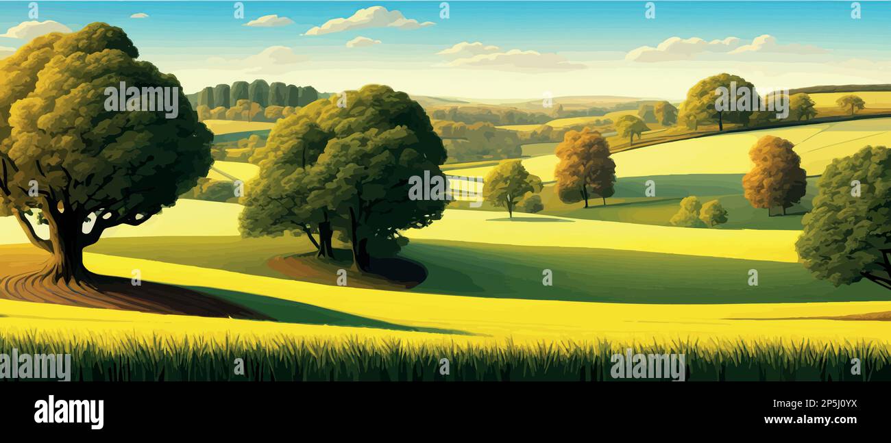 Green field, tree and blue sky. Gorgeous as background, web banner ...