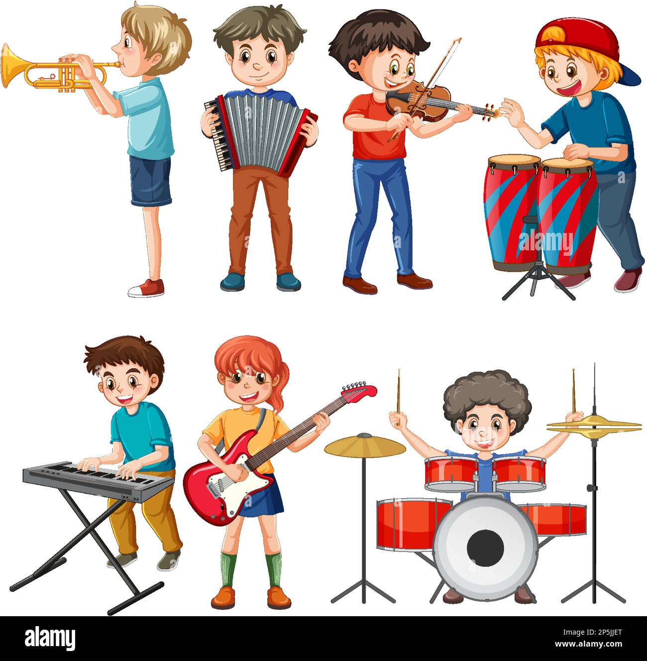 Set of kids playing different musical instrument illustration Stock ...