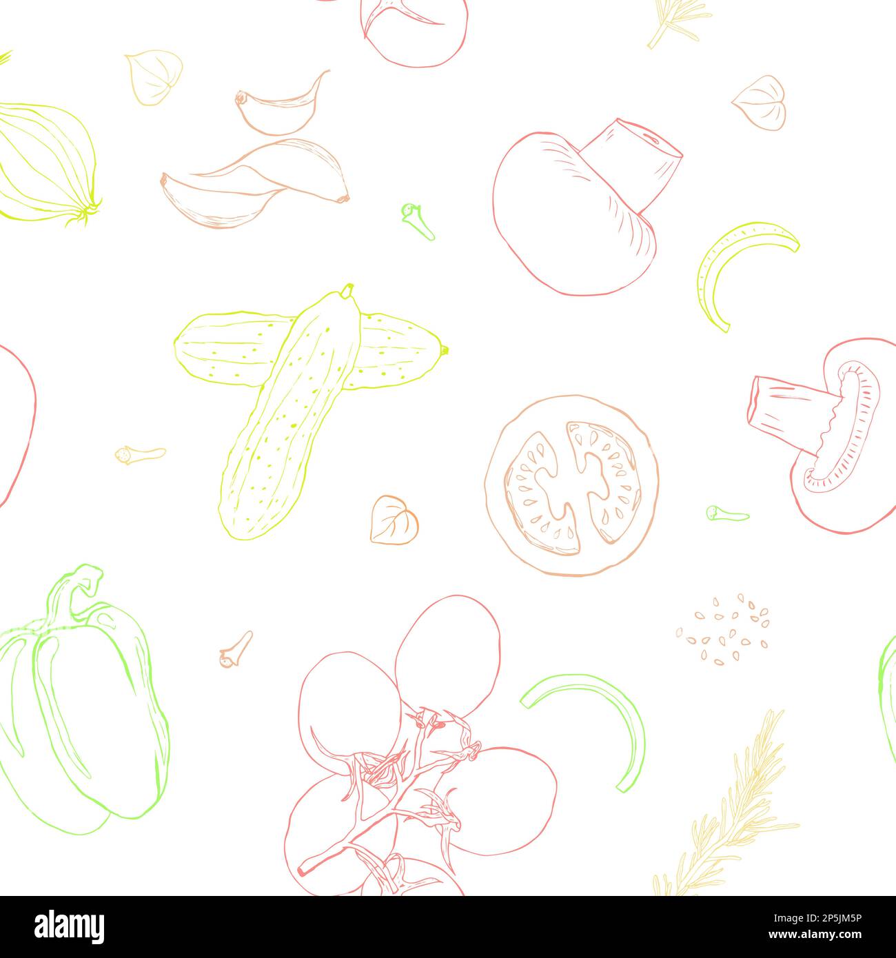 Vegetable sketch style line seamless pattern vector Stock Vector