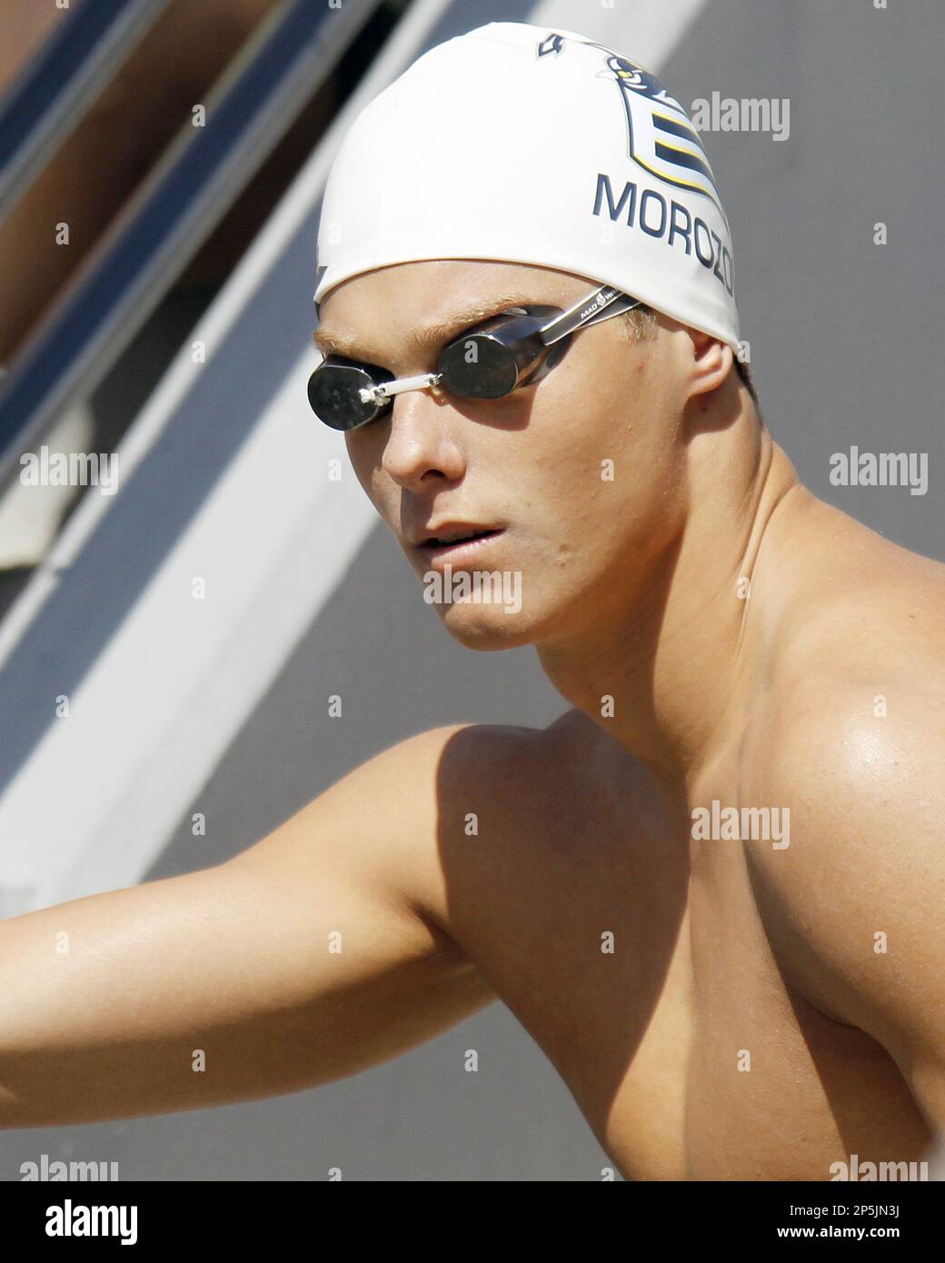 Russian Olympic Swimmer Vladimir Morozov (TROJ-CA) at the Speedo Grand Challenge Swim Meet, on May 27, 2012, in Irvine, California. (AP Photo/Wayne Jones) Stock Photo