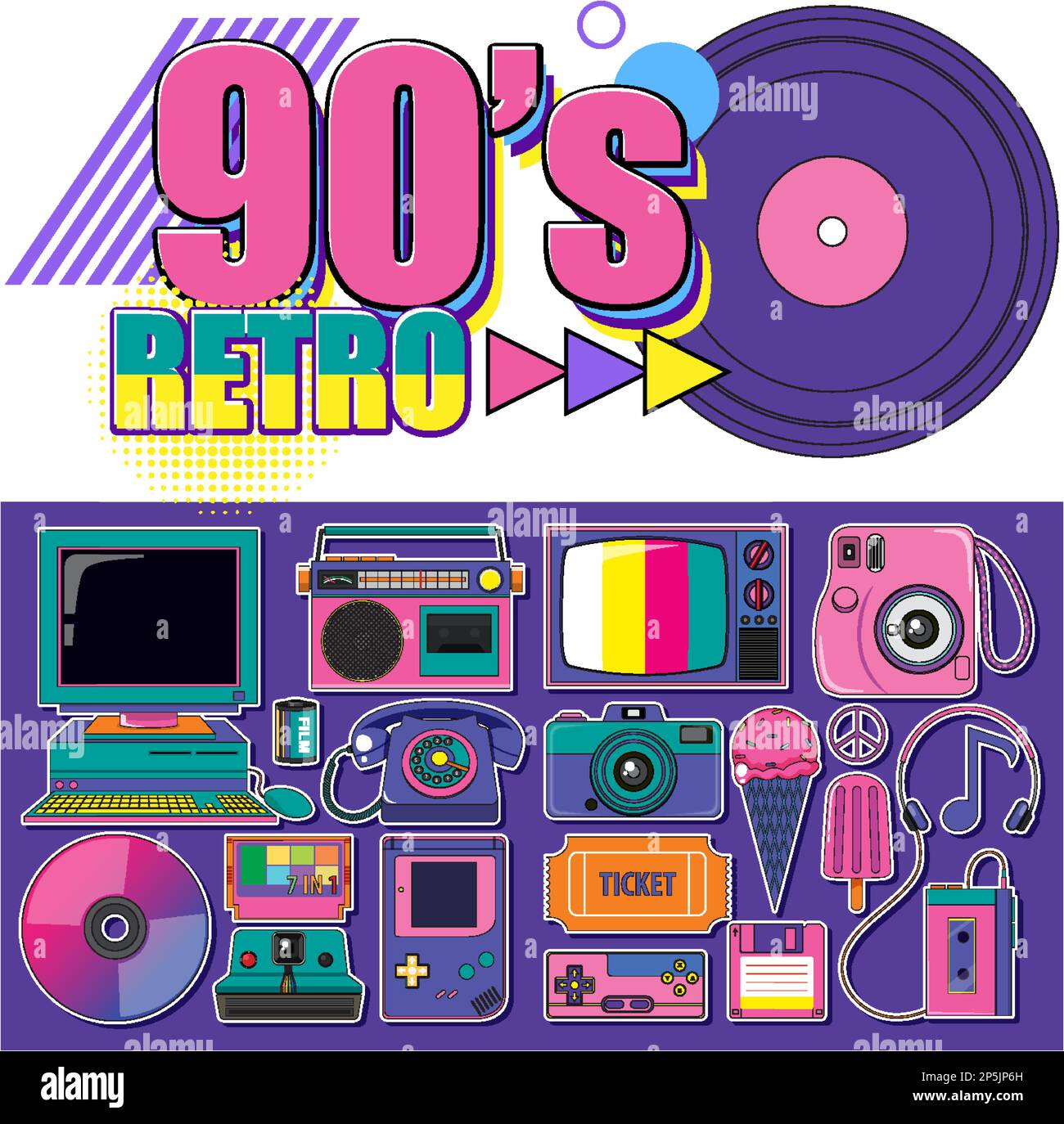 90s retro objects and elements set illustration Stock Vector Image ...