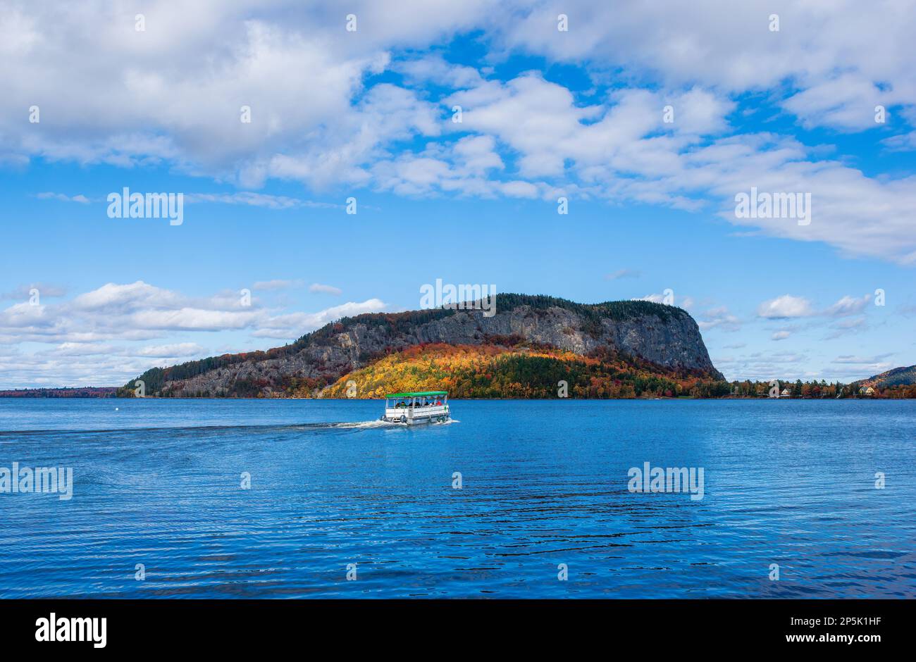 Boat shuttle crossing the Moosehead Lake towards Mount Kineo State Park