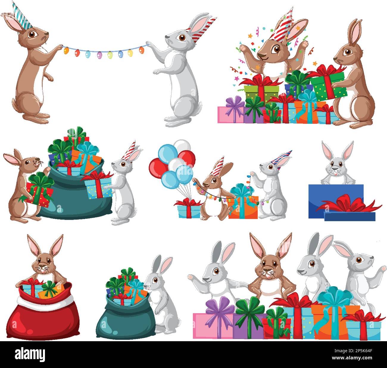 Cute rabbit cartoon character collection illustration Stock Vector ...