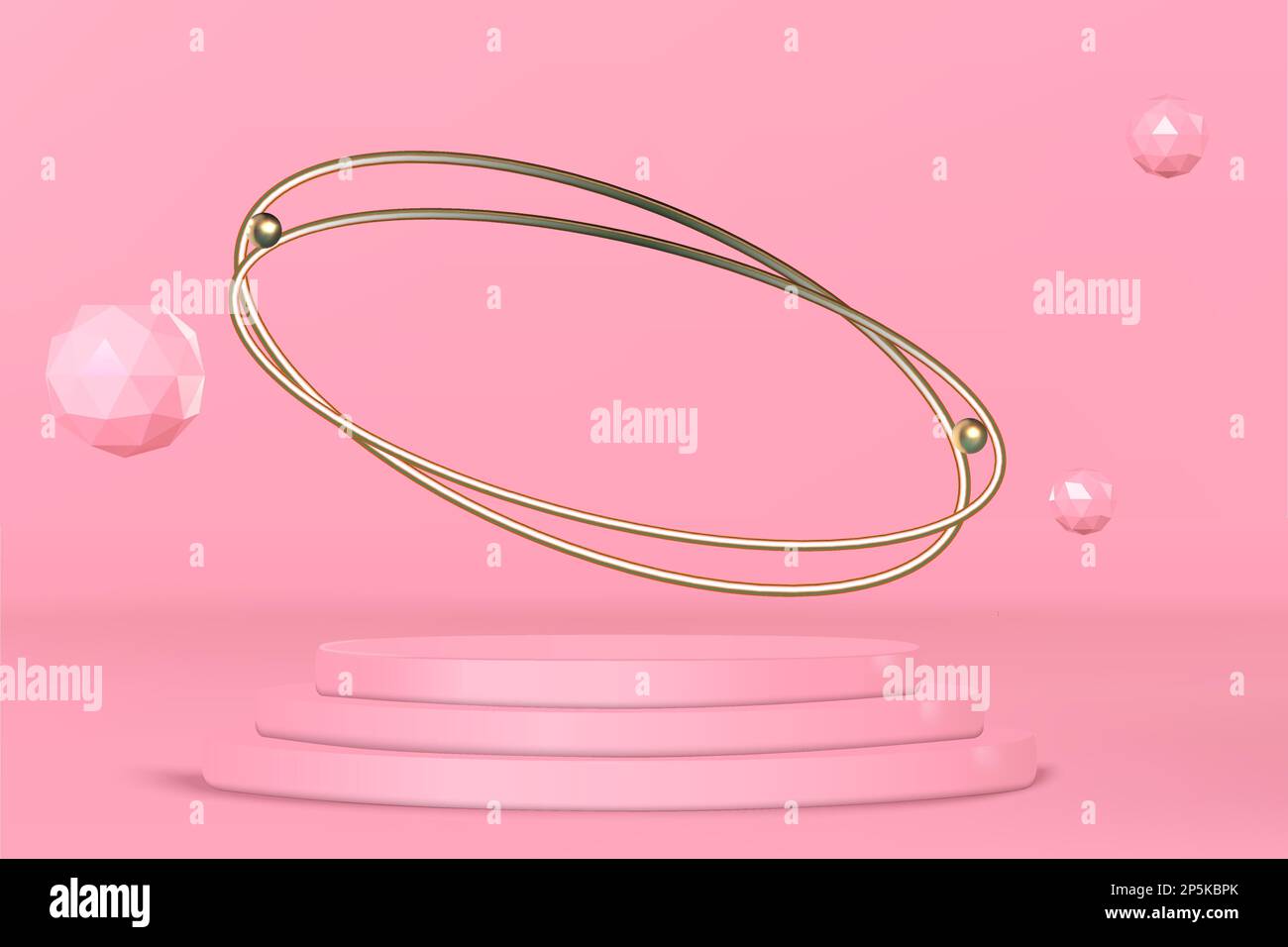 Podium stand product show case with golden rings and icospheres vector Stock Vector