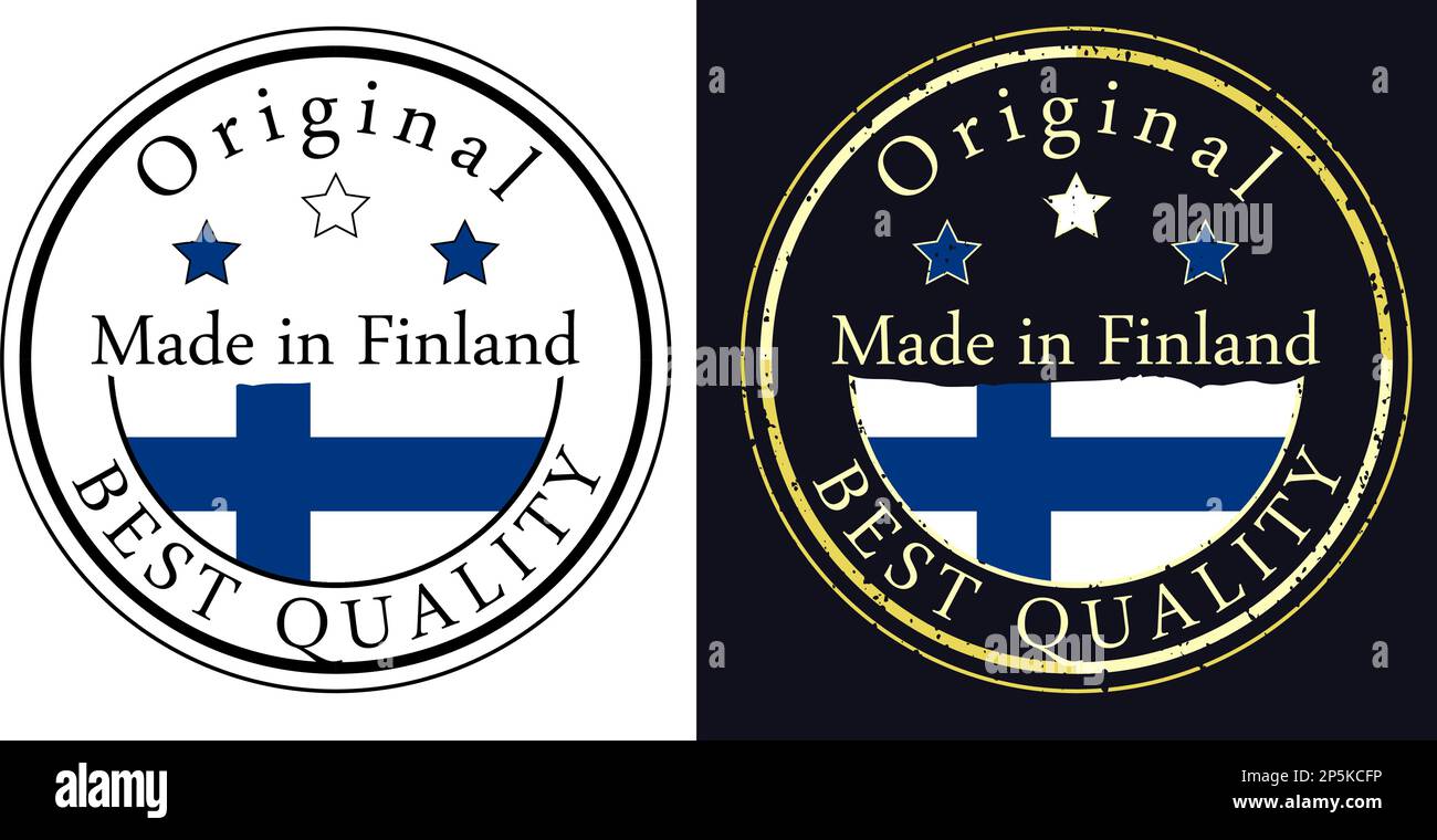 Round labels with flag, original best quality. Vector illustration of Finland flag. Stock Vector