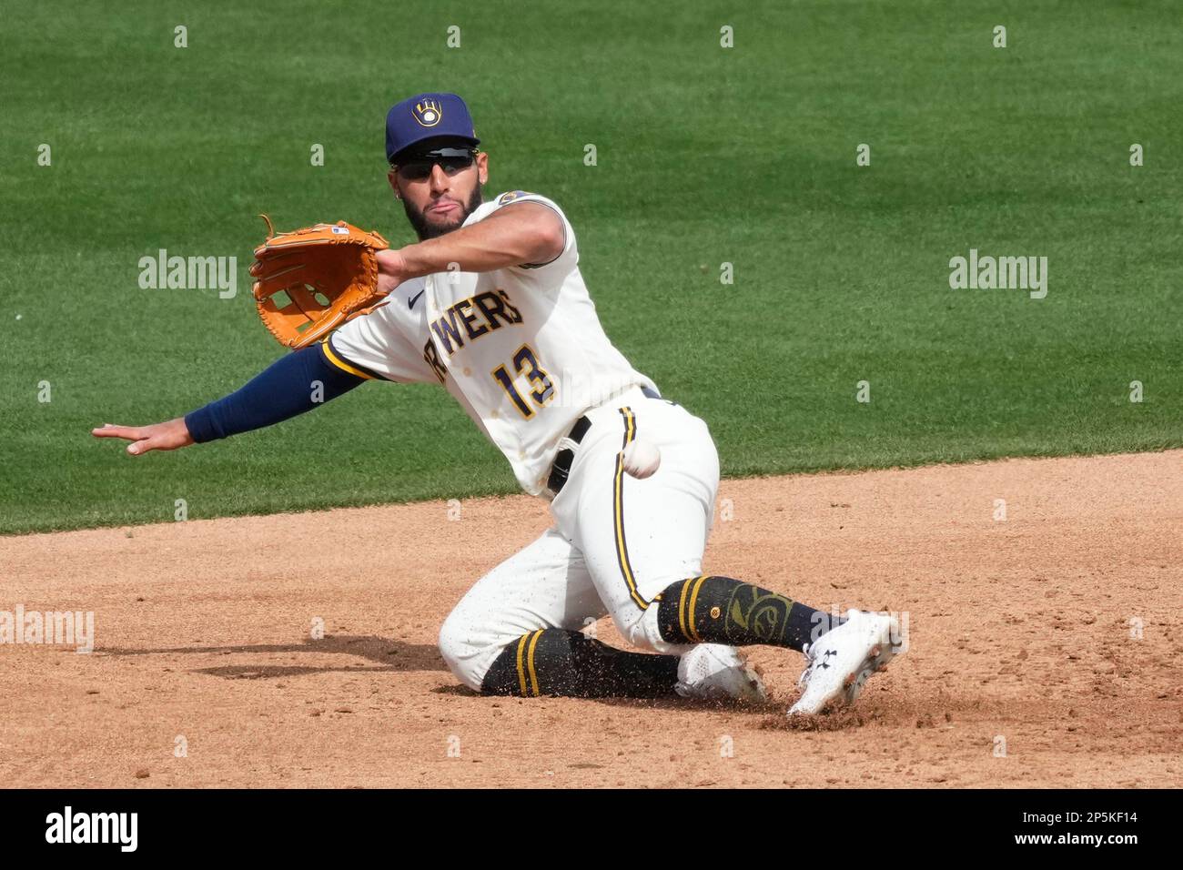 Milwaukee Brewers third baseman Abraham Toro runs after a grounder against  the Seattle Mariners during the fourth inning of a spring training baseball  game Sunday, March 5, 2023, in Phoenix. (AP Photo/Ross