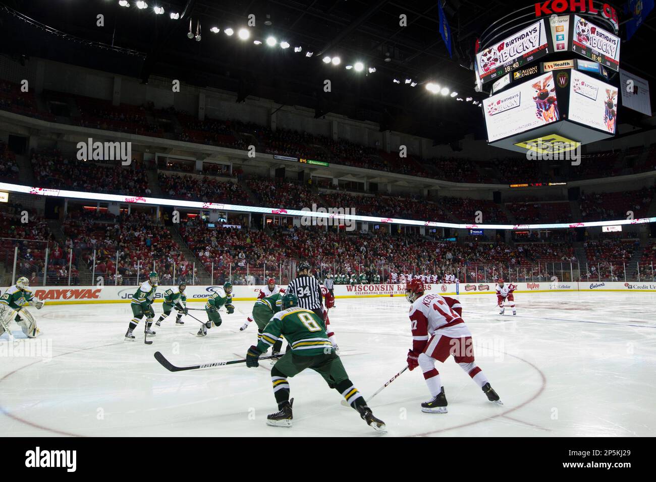 A general view of the Kohl Center during a Wisconsin Badgers faceoff