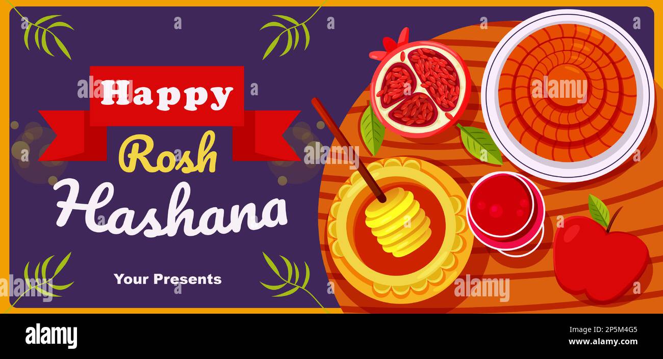 Happy Rosh Hashanah. Fruit, bread and honey Stock Vector Image & Art Alamy