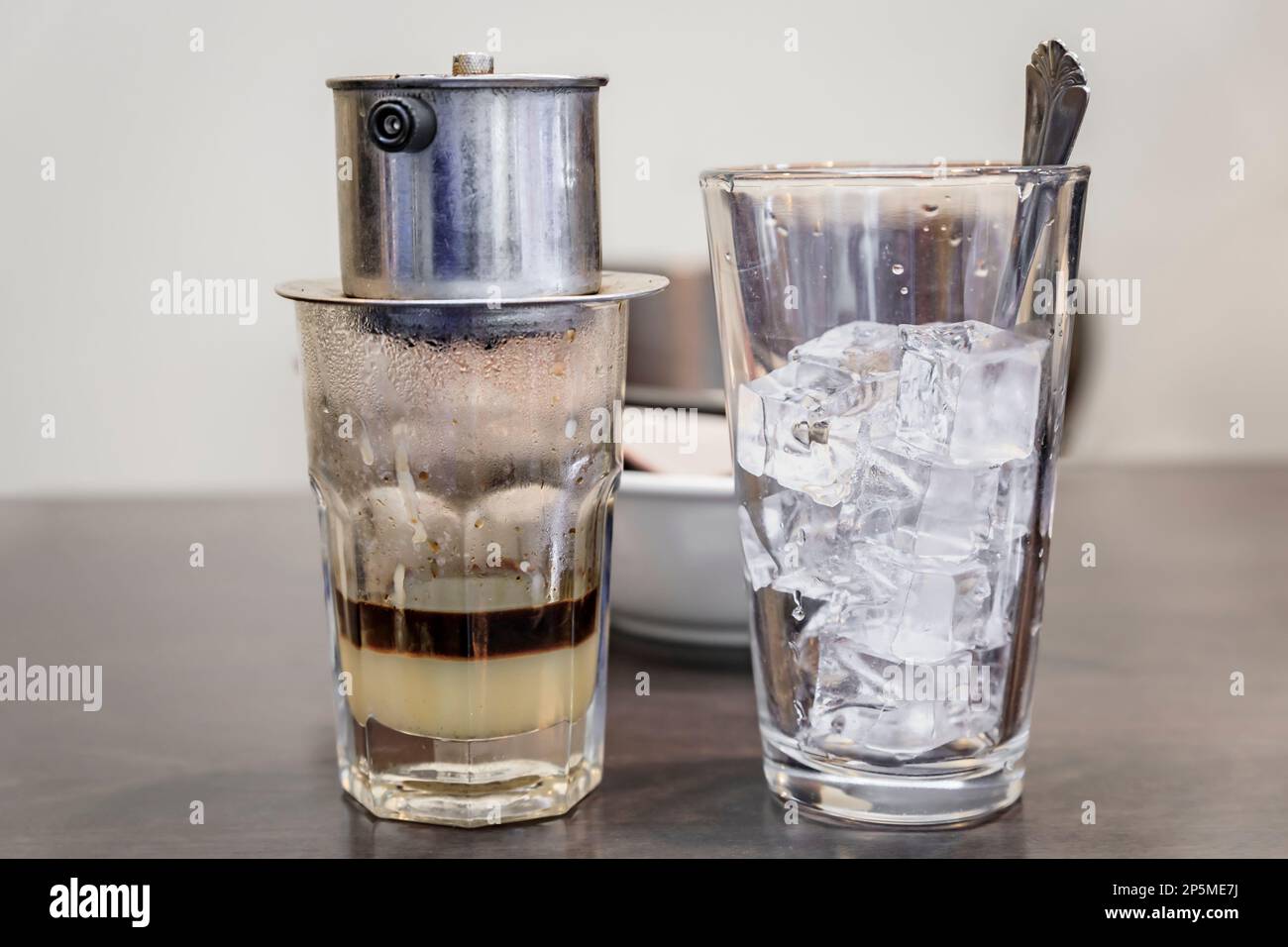 Traditional Vietnamese dark roast drip coffee with condensed milk, Ca