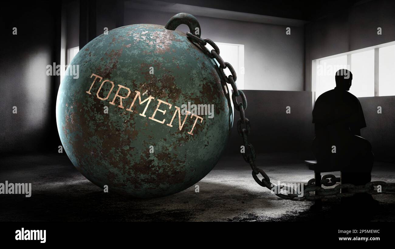 Torment and intimate, silent and lonely suffering human soul. Person struggling with Torment. Separated from the world in it's own emotional pain and Stock Photo
