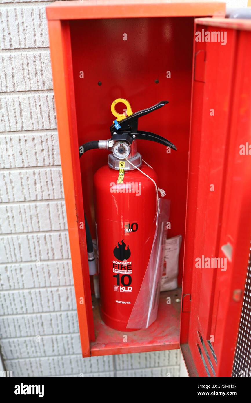 Tokyo, Japan, March 2023.Japanese fire extinguisher box and fire extinguisher Stock Photo Alamy