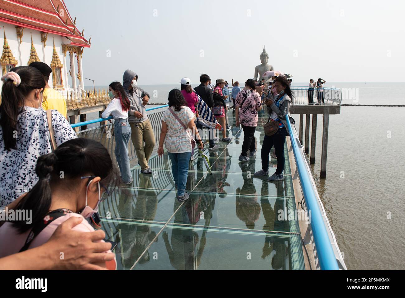 Chachoengsao, Thailand. 05th Mar, 2023. Sea Walk, Hong Thong temple, Bang  Pakong District, Chachoengsao Province, about 70 kilometers from Bangkok,  has a landmark popular with tourists, namely a walkway protruding into the
