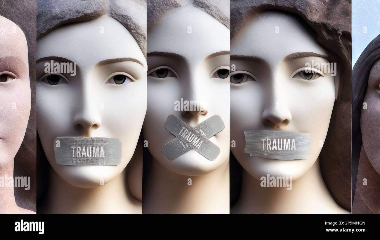 Trauma and silenced women. They are symbolic of the countless others who has been silenced simply because of their gender. Trauma that seek to suppres Stock Photo
