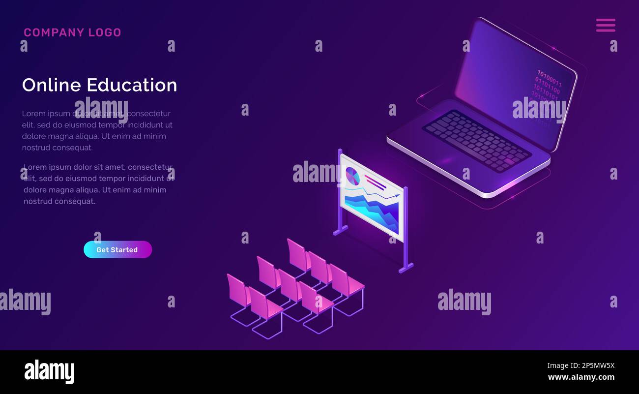 Online education or training isometric concept vector illustration