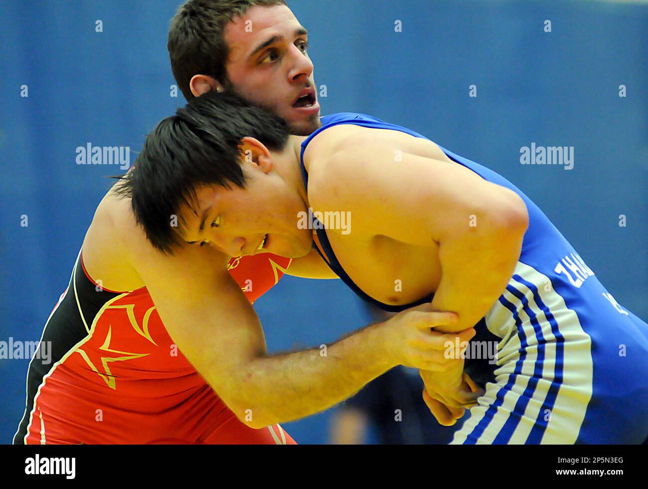 January 26, 2013 USAs, Nick Alverez, and Kazakhstans, Askhat Zhanbirov, during Greco-Roman wrestling action during the Jack Pinto Cup at the United States Olympic Training Center, Colorado Springs, Colorado
