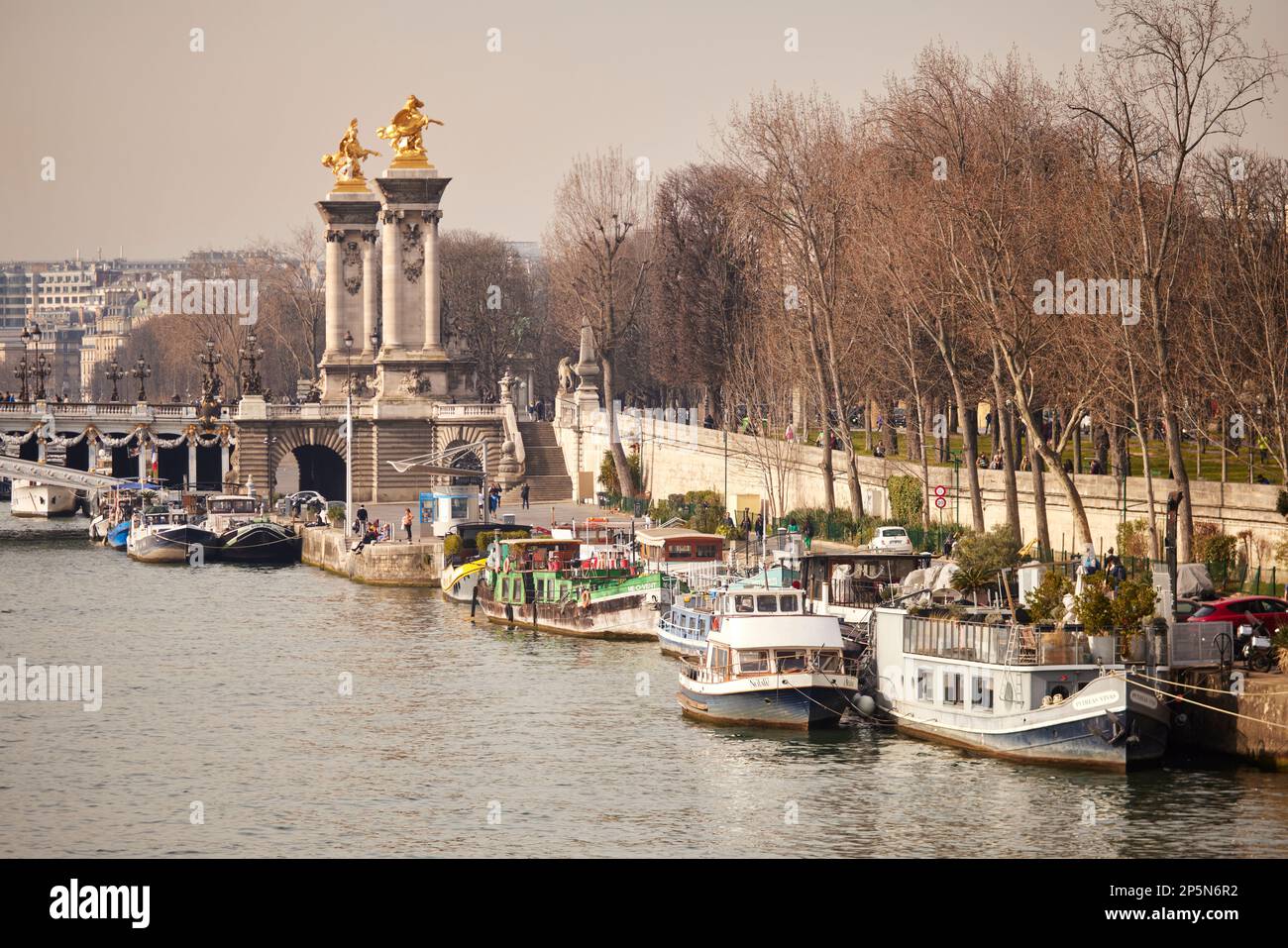 Paris landmark, Pont de la Concorde over The Seine river Stock Photo