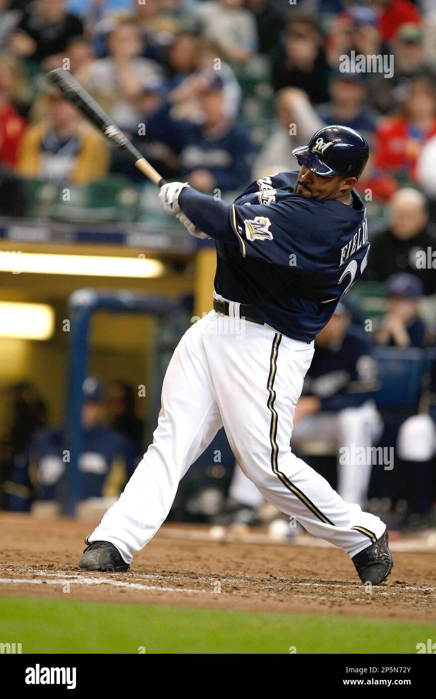 Milwaukee Brewers first baseman Prince Fielder (28) hits a double