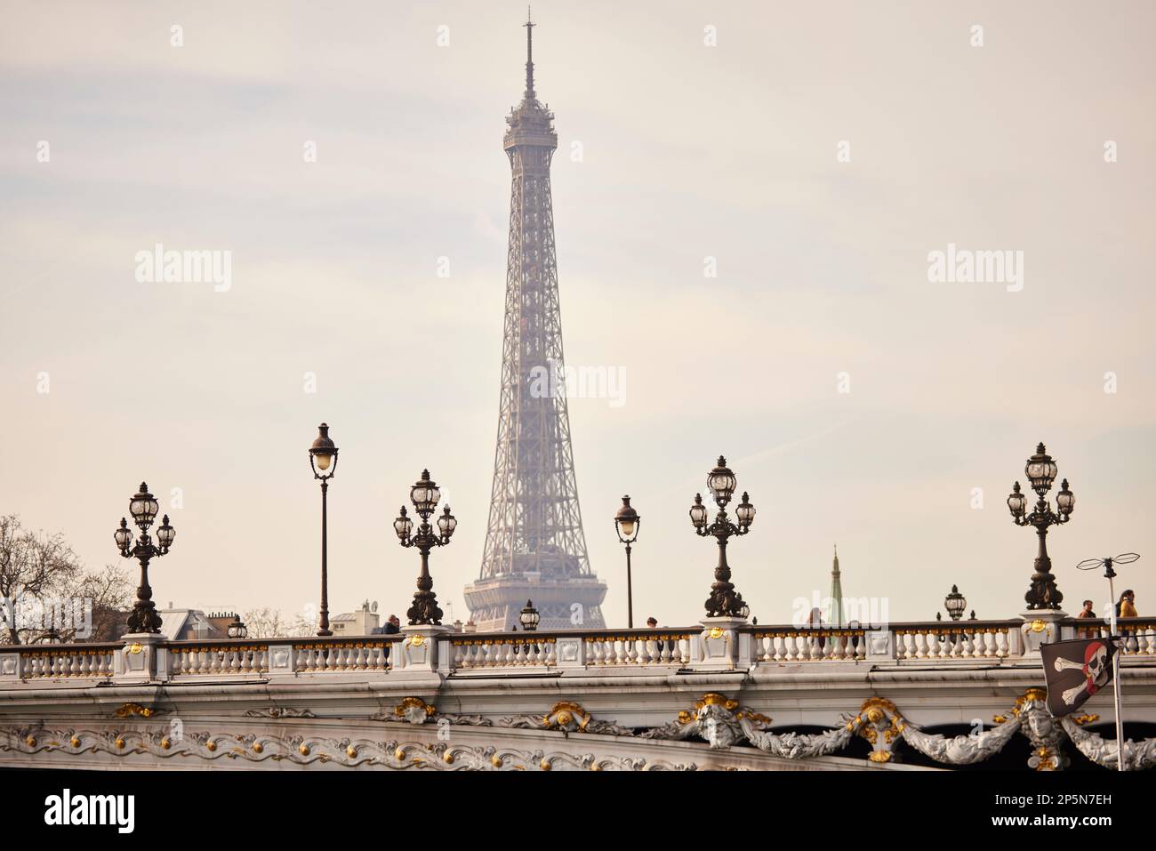Paris landmark, Pont de la Concorde over The Seine river Stock Photo