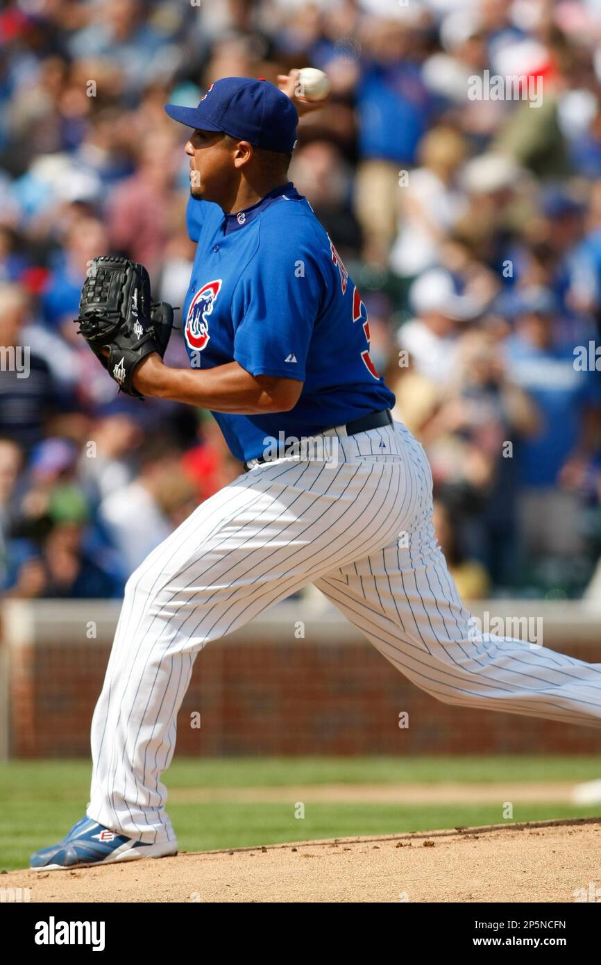 CHICAGO, IL - SEPTEMBER 19: Pitcher Carlos Zambrano #38 of the Chicago Cubs  stands on the mound as he looks to the pitcher for the sign against the St.  Louis Cardinals at