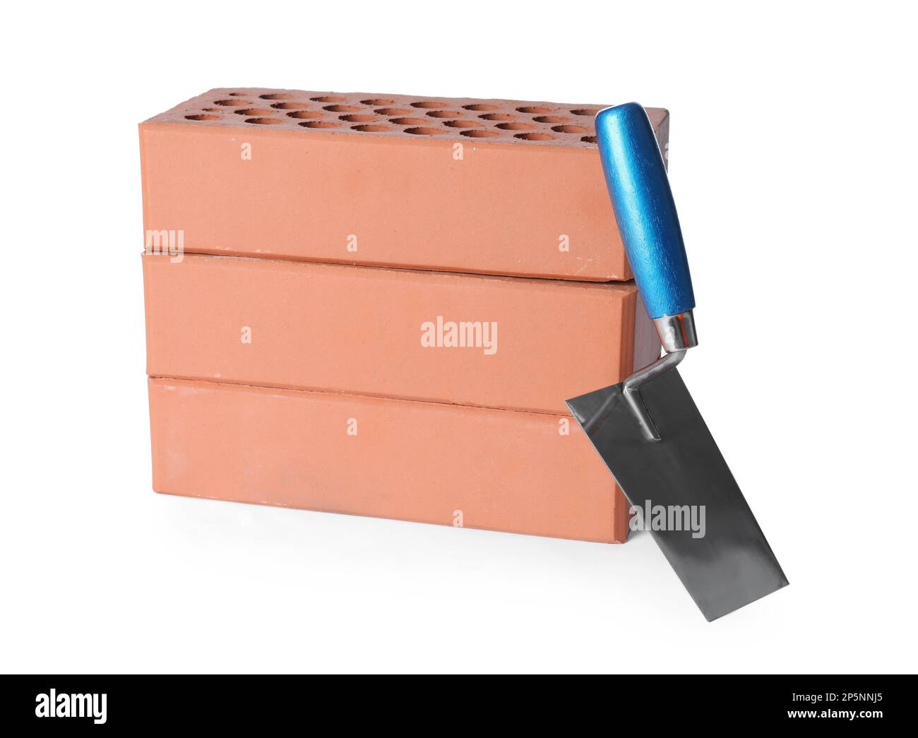 Red bricks and trowel on white background Stock Photo Alamy