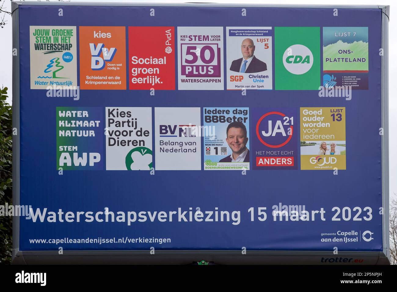Netherlands, March 2023 -Board with election posters for the provincial and water board elections in the Netherland Stock Photo