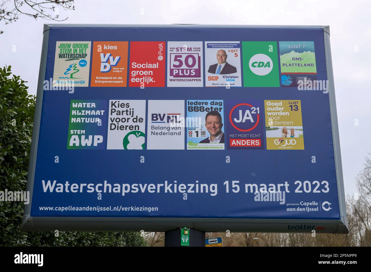 Netherlands, March 2023 -Board with election posters for the provincial and water board elections in the Netherland Stock Photo
