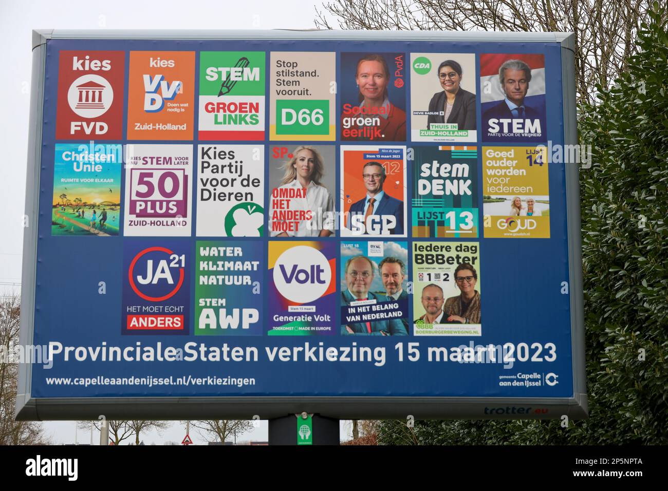 Netherlands, March 2023 -Board with election posters for the provincial and water board elections in the Netherland Stock Photo