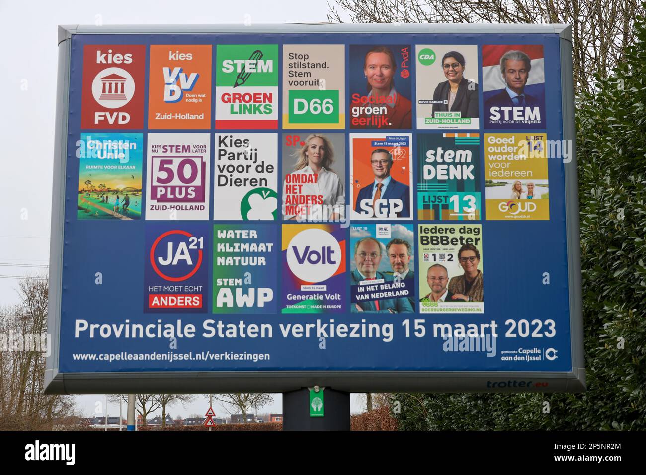 Netherlands, March 2023 -Board with election posters for the provincial and water board elections in the Netherland Stock Photo