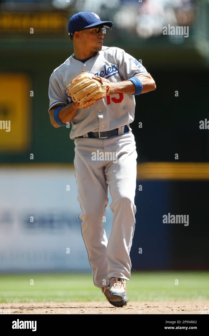 Los Angeles Dodgers shortstop Rafael Furcal throws the ball to