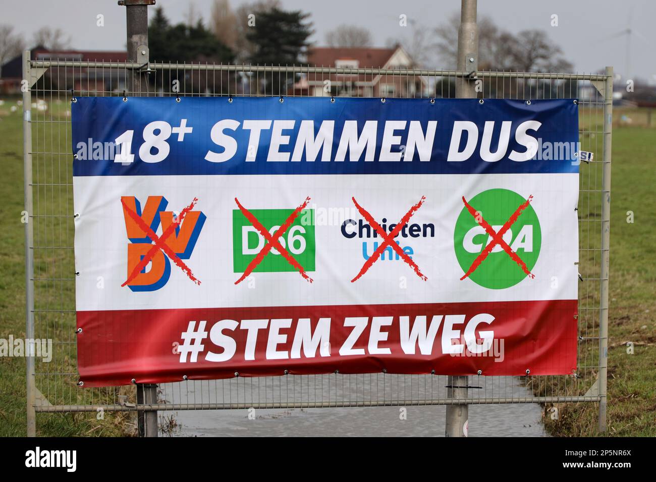 Netherlands, March 2023 -Board with protest and election advice for the provincial and water board elections in the Netherlands. Farmers are upset and Stock Photo