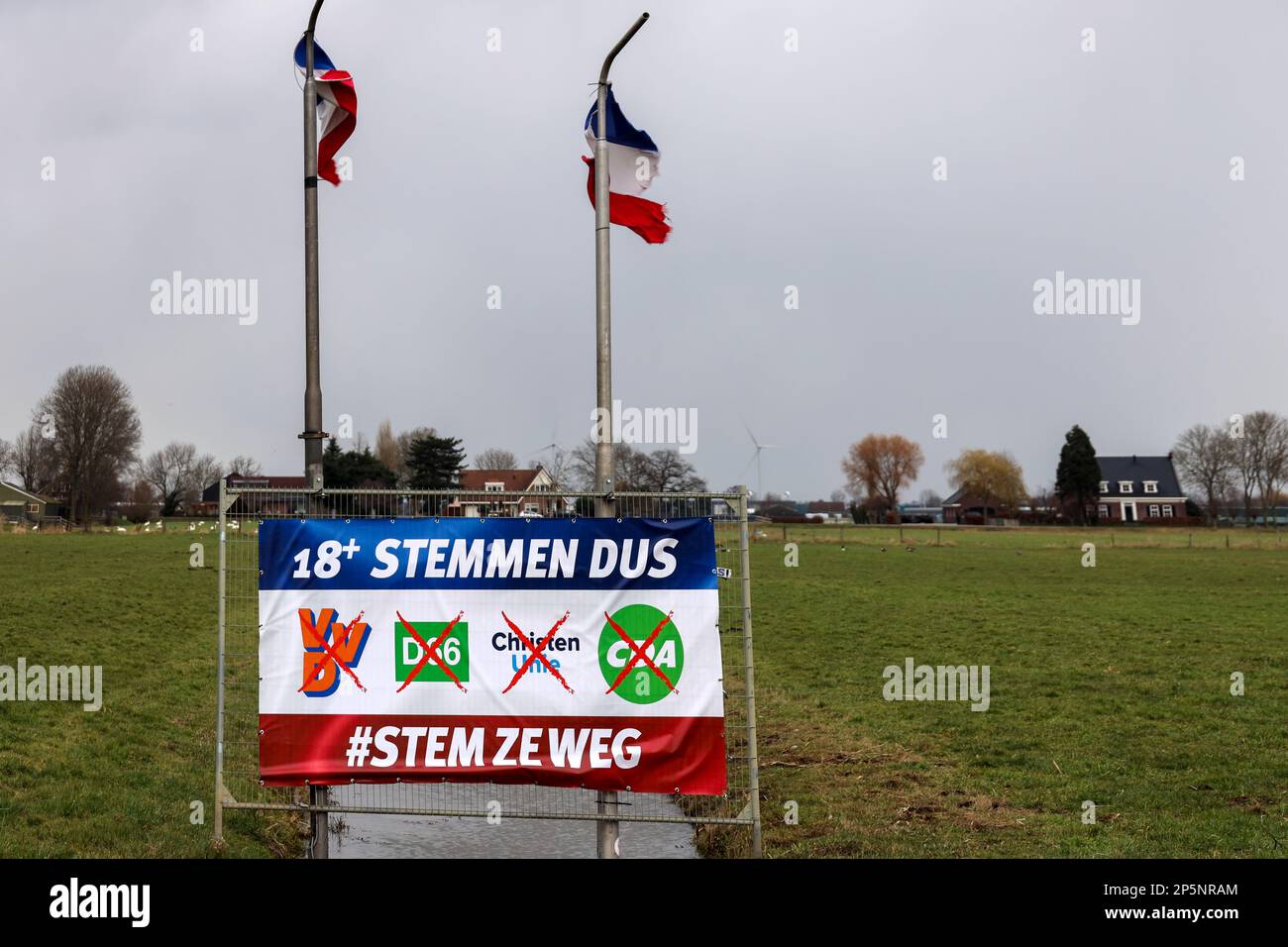 Netherlands, March 2023 -Board with protest and election advice for the provincial and water board elections in the Netherlands. Farmers are upset and Stock Photo
