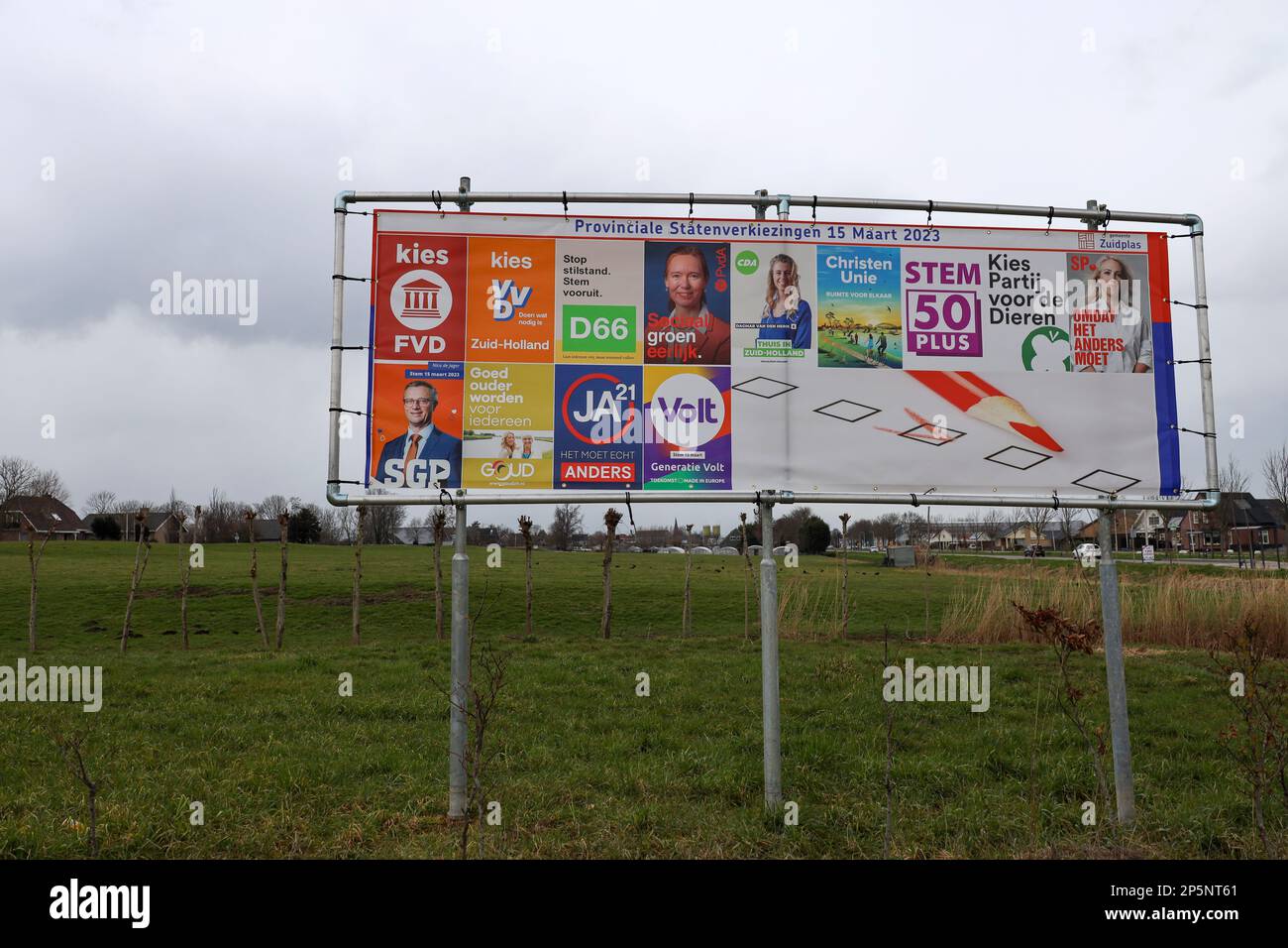 Netherlands, March 2023 -Board with election posters for the provincial and water board elections in the Netherland Stock Photo