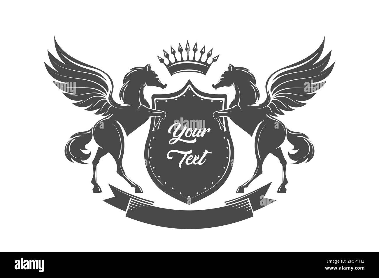 Coat of Arms with Winged Horses shield and Crown isolated on white