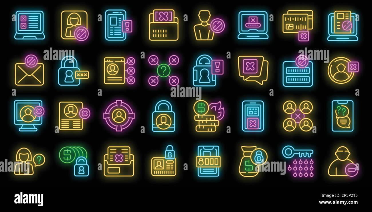 Account blocking icons set outline vector. Delete ban. Block atm neon ...