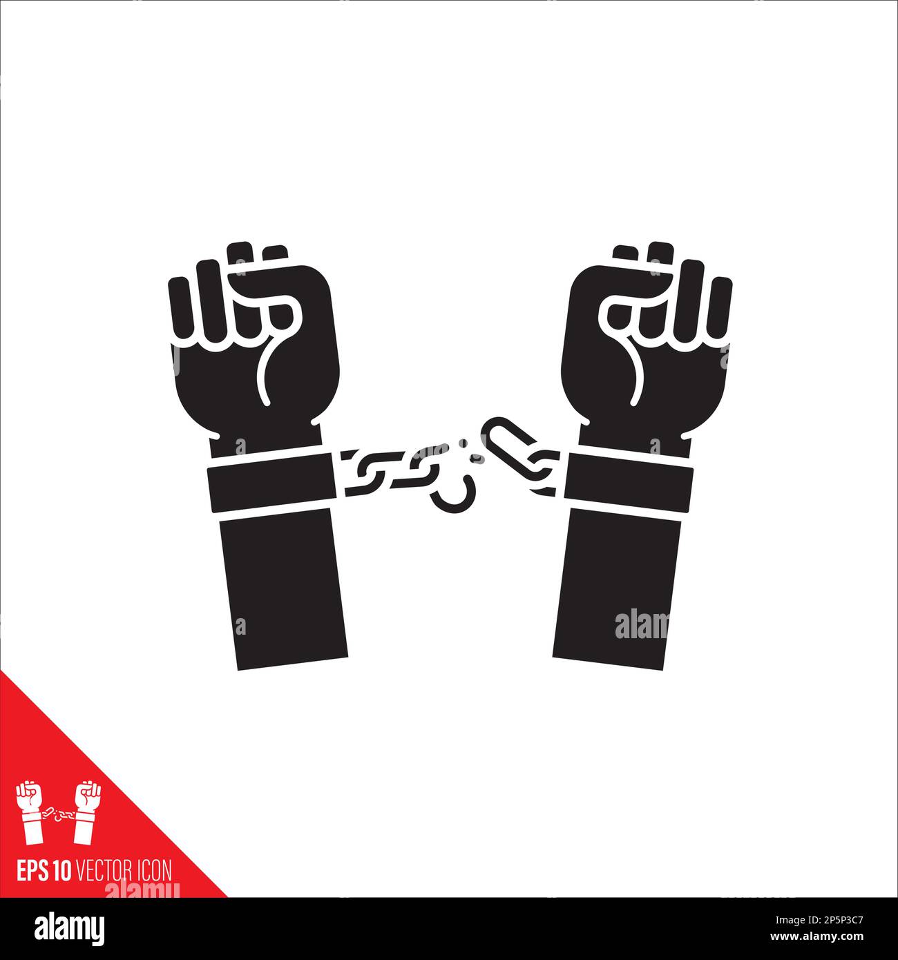 Hands freeing themselves from shackles vector glyph icon. Abolition of Slavery concept. Stock Vector