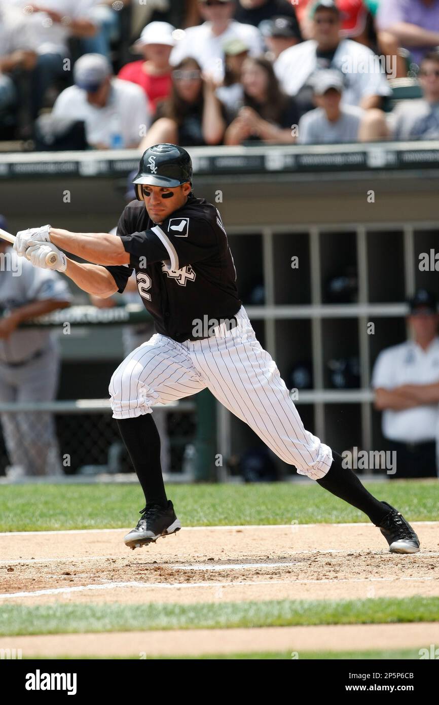 CHICAGO, IL - JULY 23: Outfielder Scott Podsednik #22 of the Chicago White  Sox follows through on his swing after hitting the baseball against the  Tampa Bay Rays at U.S, Cellular Field