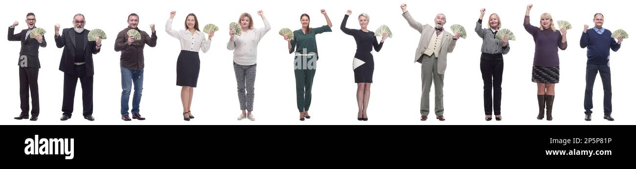 group of successful business people with money isolated Stock Photo - Alamy
