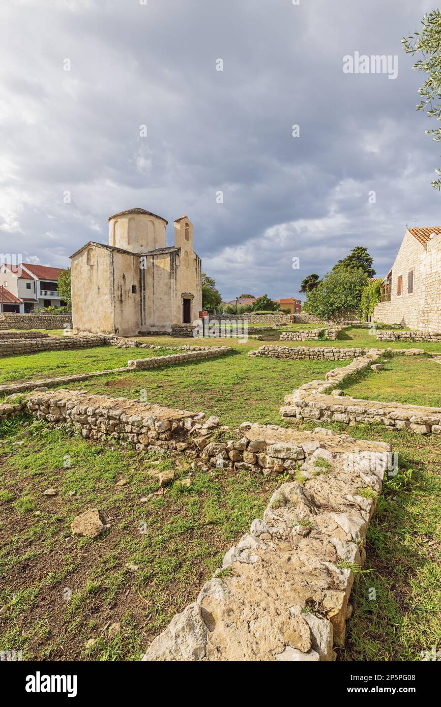 The excavations around the Church of the Holy Cross in Nin, also known as the smallest cathedral in the world Stock Photo